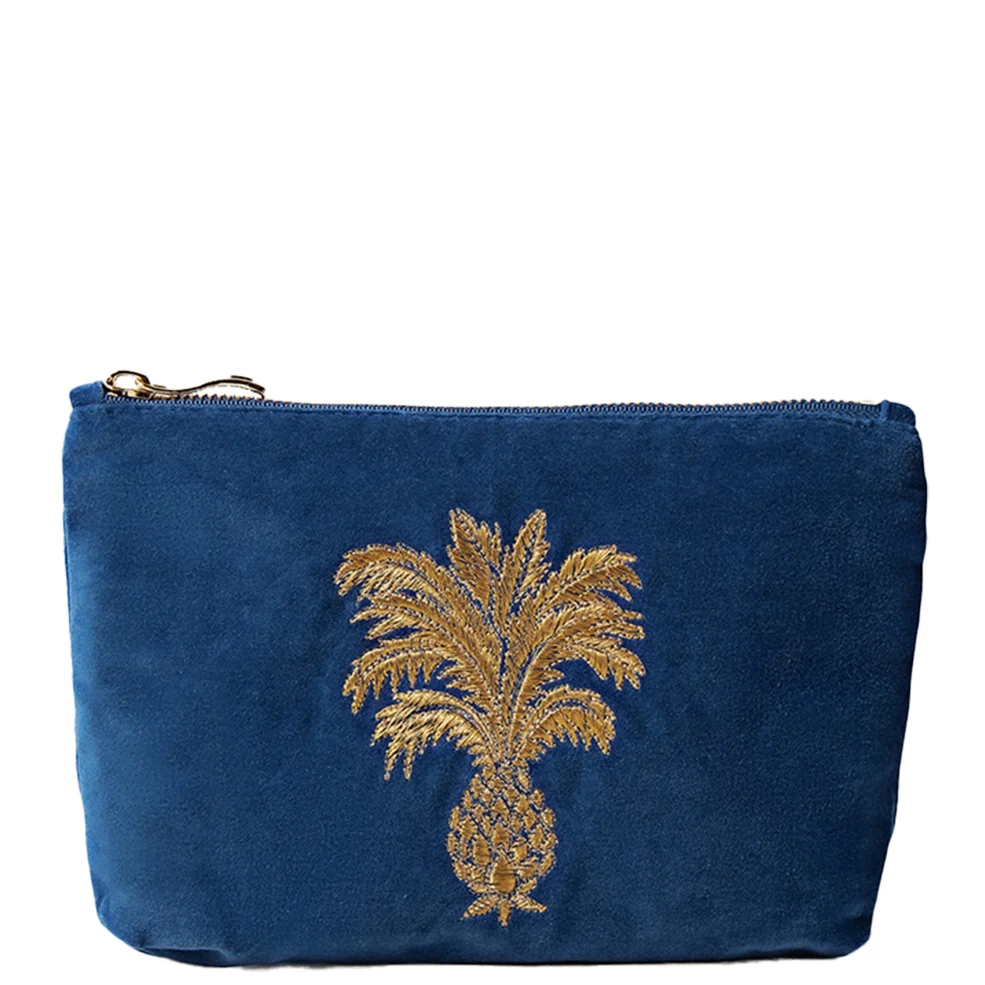 Elizabeth Scarlett Pineapple Cobalt Velvet Mini Pouch Afbeelding 1