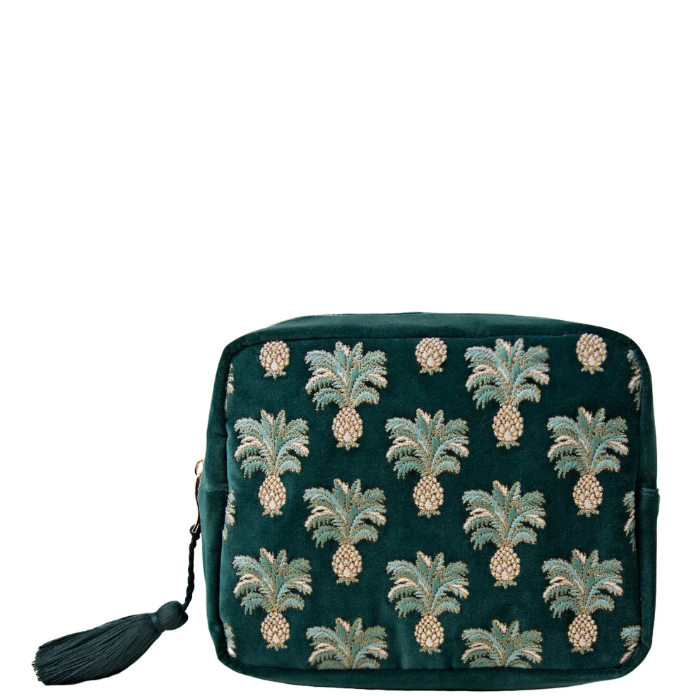 Elizabeth Scarlett Pineapple Emerald Velvet Wash Bag Afbeelding 1