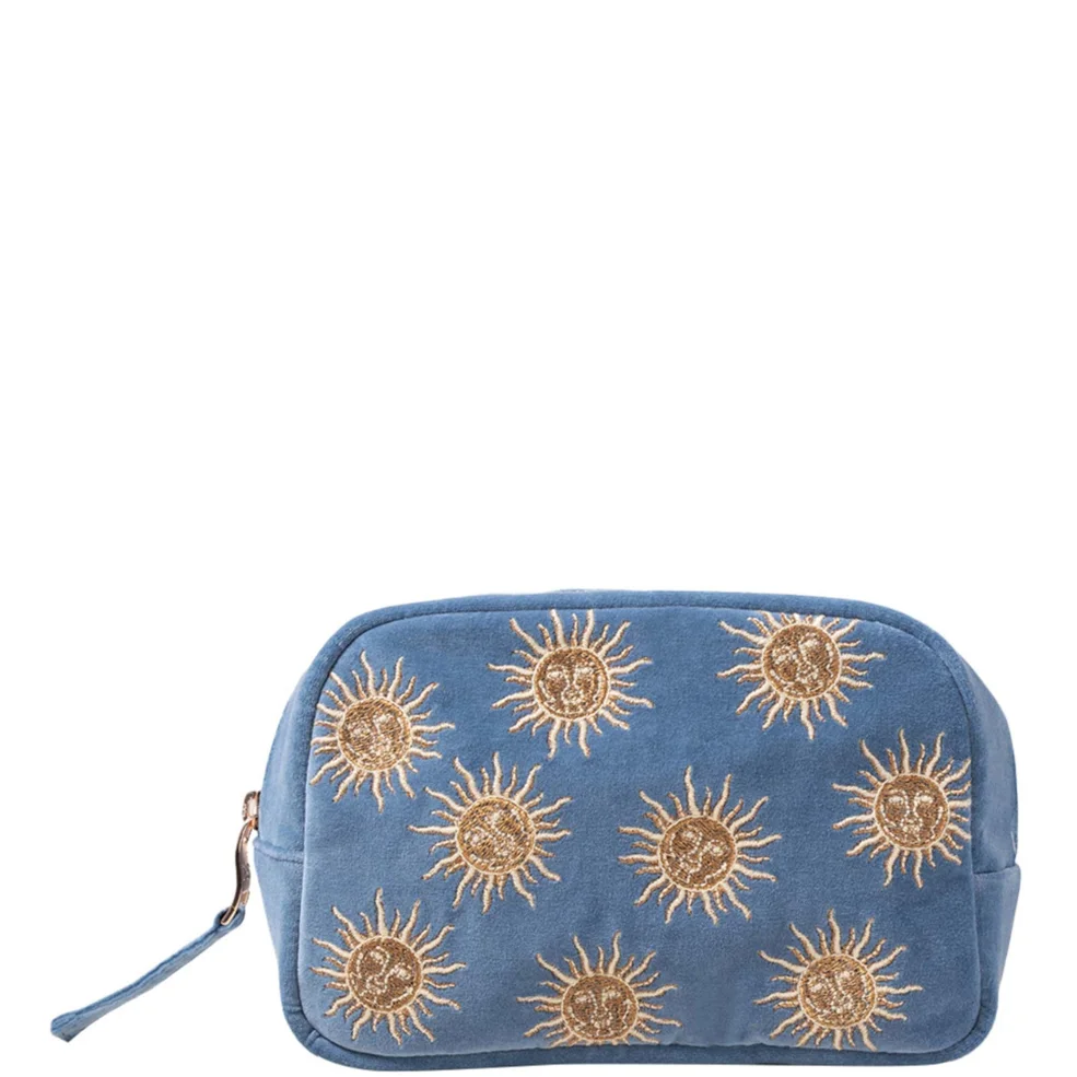 Elizabeth Scarlett Sun Goddess Dusky Blue Velvet Cosmetics Bag Afbeelding 1