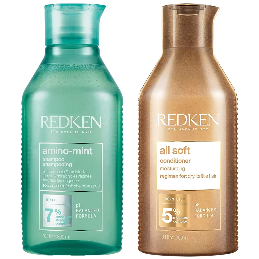 Redken Amino Mint Scalp Cleansing for Greasy Hair Shampoo and All Soft Hydrating Care Conditioner Bundle Afbeelding 1