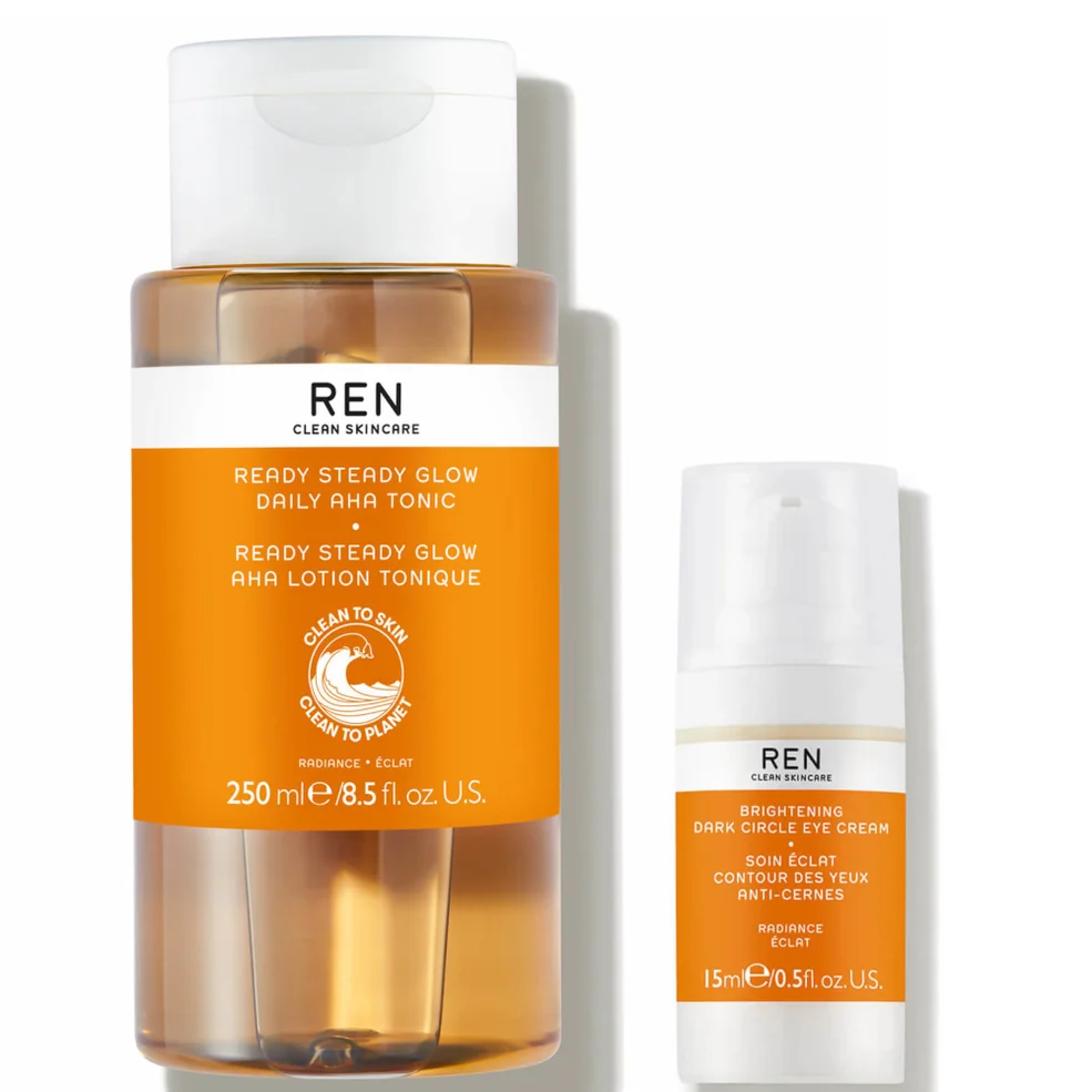 REN Clean Skincare Ready Steady Glow Daily AHA Tonic 250ml and Radiance Brightening Dark Circle Eye Cream 15ml Afbeelding 1
