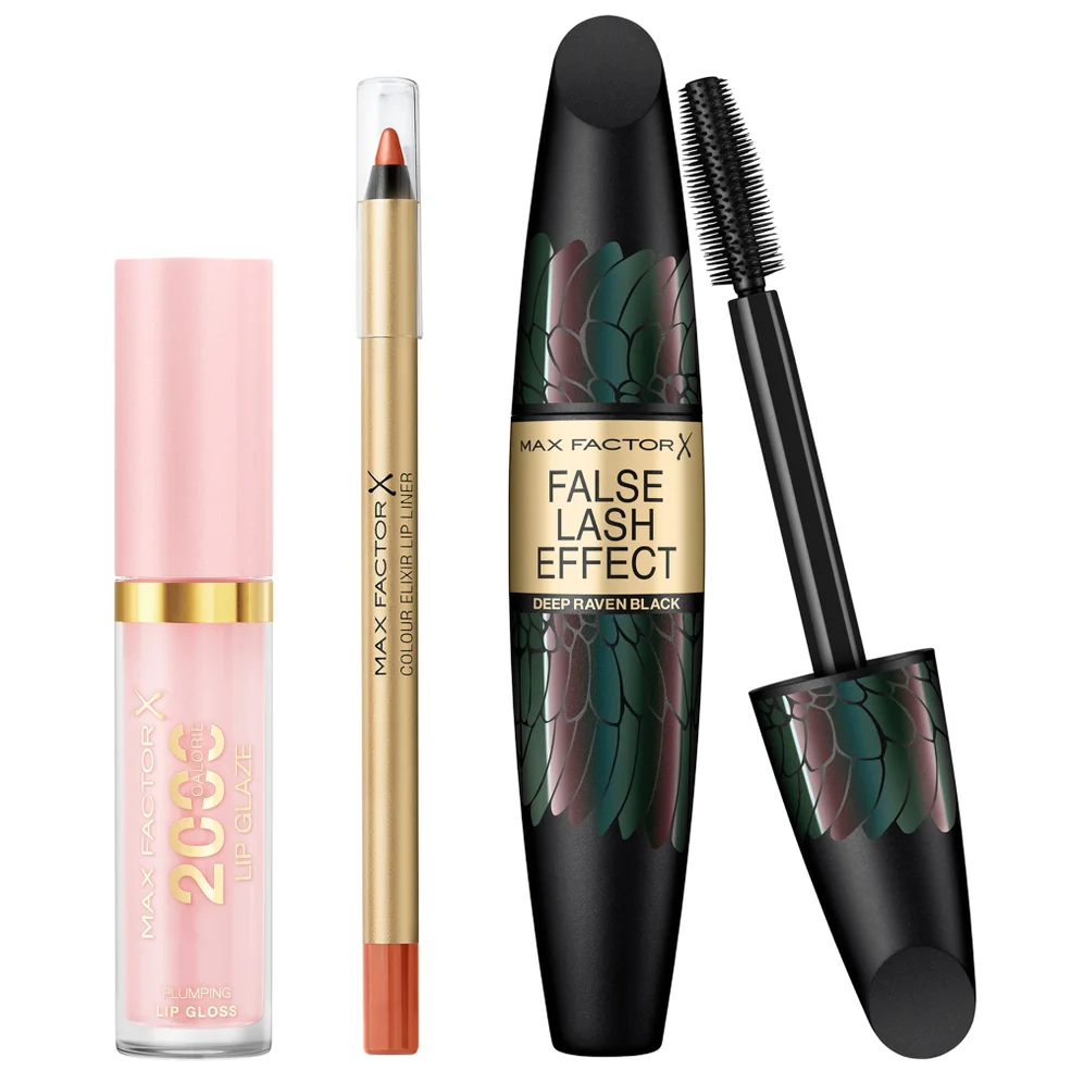 Max Factor Lip Gloss, Lip Liner and Mascara Bundle (Various Shades) Afbeelding 1