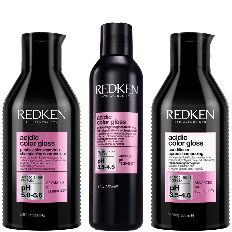 Redken Acidic Color Gloss Sulphate-Free Shampoo 500ml, Activated Glass Gloss Treatment 237ml and Conditioner 500ml Bundle Afbeelding 1