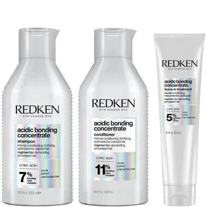 Redken Acidic Bonding Concentrate Shampoo 500ml, Conditioner 500ml and Leave-in Treatment 150ml Bond Repair Supersize Bundle - undefined undefined