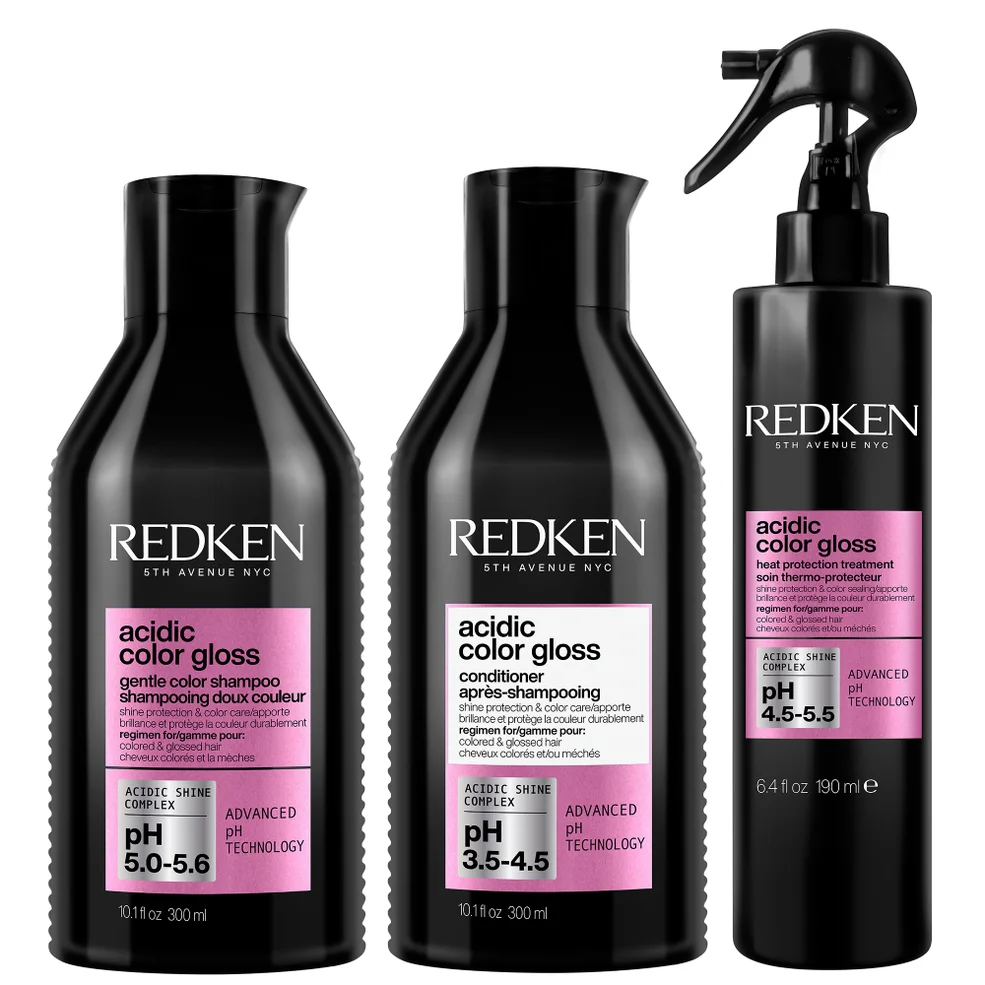 Redken Acidic Color Gloss Shampoo, Conditioner 300ml and Heat Protection Treatment 190ml Bundle Afbeelding 1