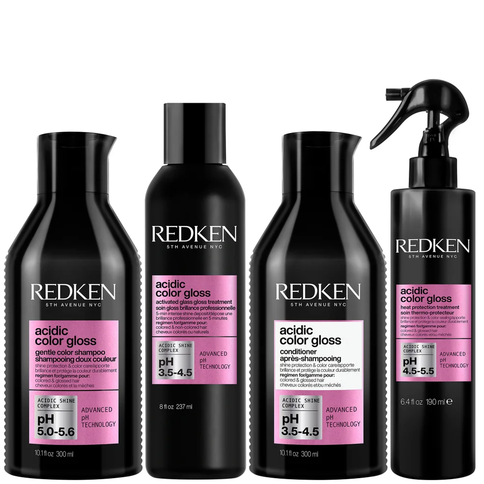 Redken Acidic Color Gloss Sulphate-Free Shampoo 300ml, Glass Gloss Treatment 237ml, Conditioner 300ml & Leave-in Treatment 190ml Afbeelding 1