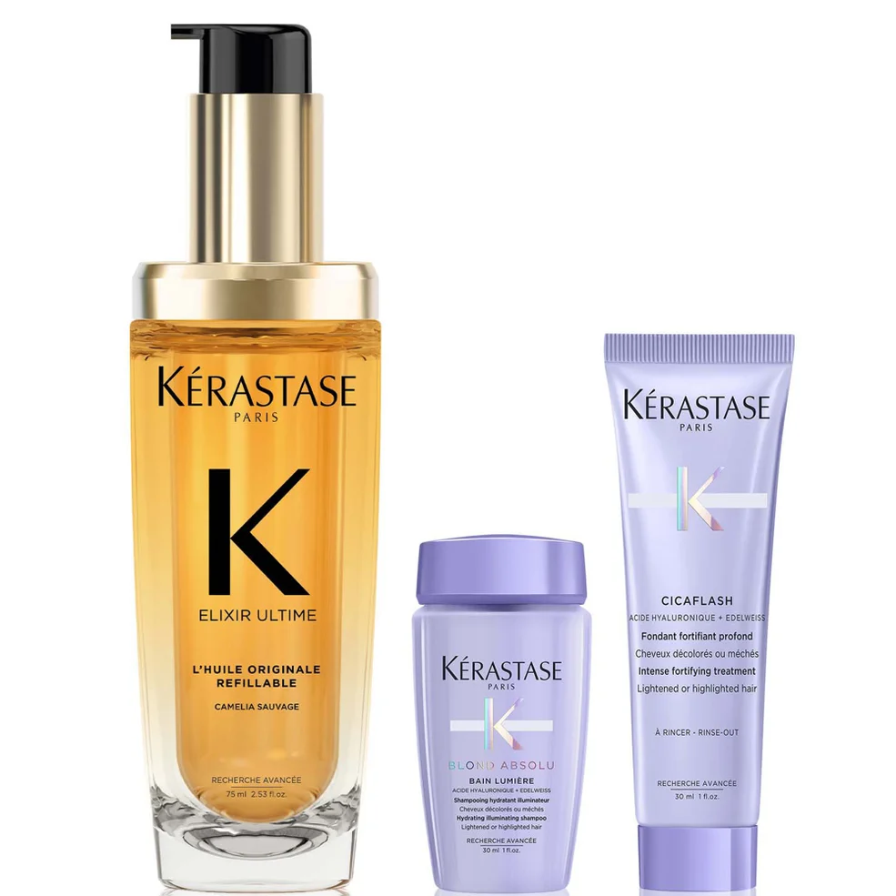 Kérastase Elixir Ultime L'Huile Originale Hair Oil 75ml with Mini Deluxe Blond Absolu Shampoo 30ml and Conditioner 30ml Duo Afbeelding 1