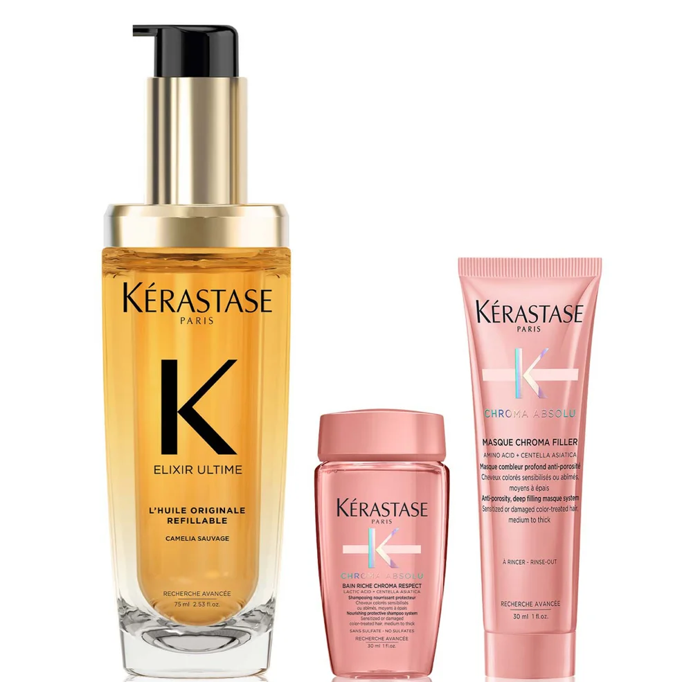 Kérastase Elixir Ultime L'Huile Originale Hair Oil 75ml for all hair types with FREE Mini Deluxe Chroma Absolu Shampoo 30ml and Mask 30ml Duo Afbeelding 1