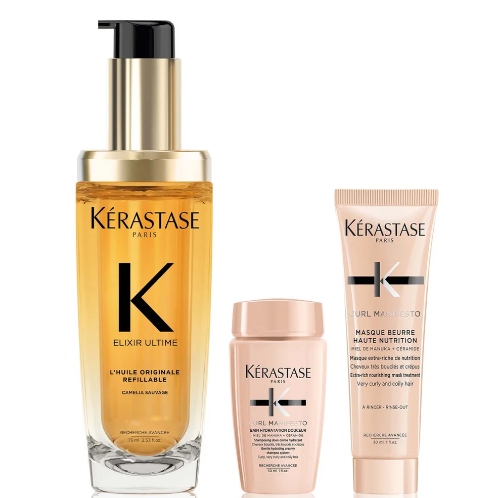 Kérastase Elixir Ultime L'Huile Originale Hair Oil 75ml with Mini Deluxe Curl Manifesto Shampoo 30ml and Mask 30ml Duo Afbeelding 1