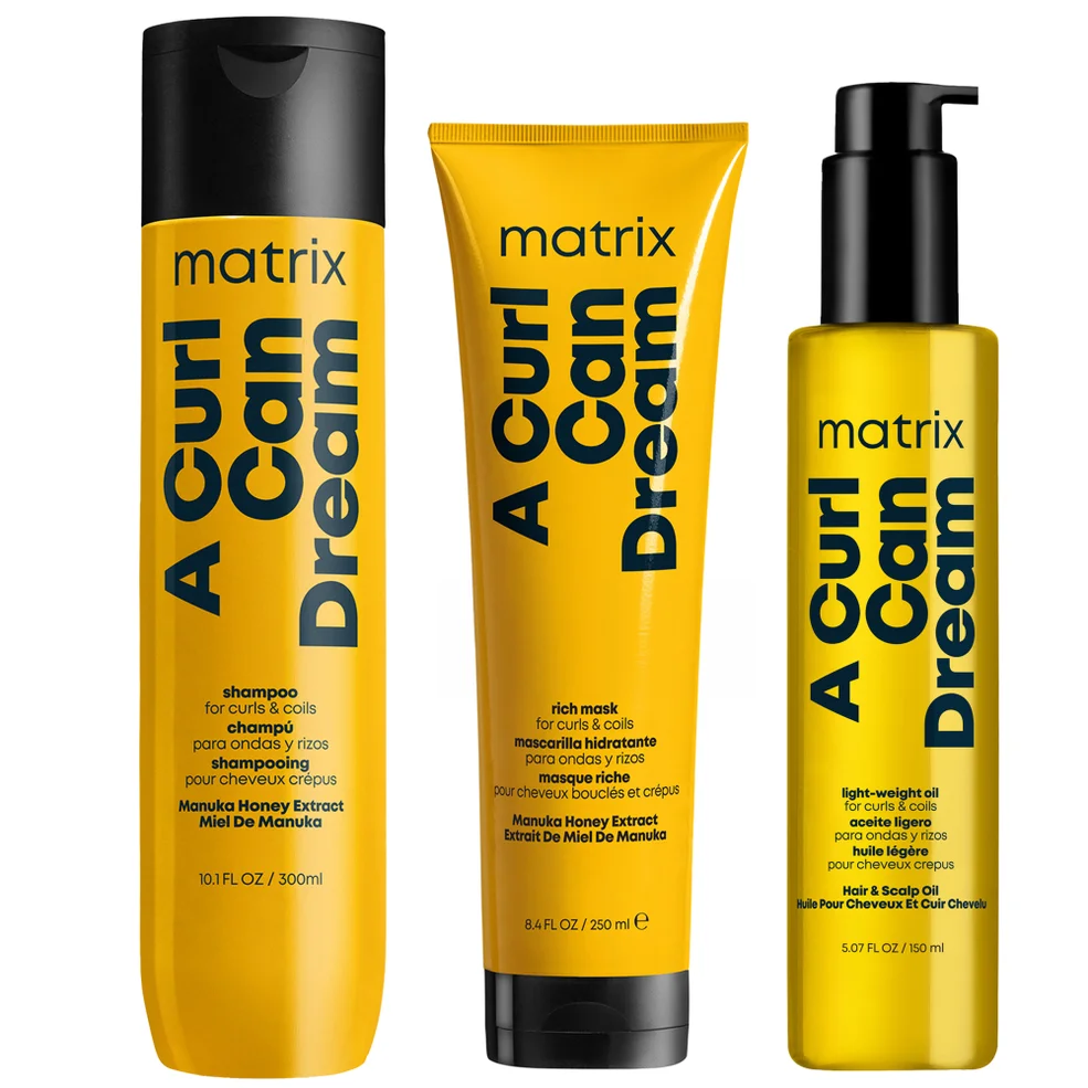 Matrix A Curl Can Dream Cleansing Shampoo 300ml, Hair Mask 250ml and Moisturising Hair Oil 150ml Bundle for Curls and Coils Afbeelding 1