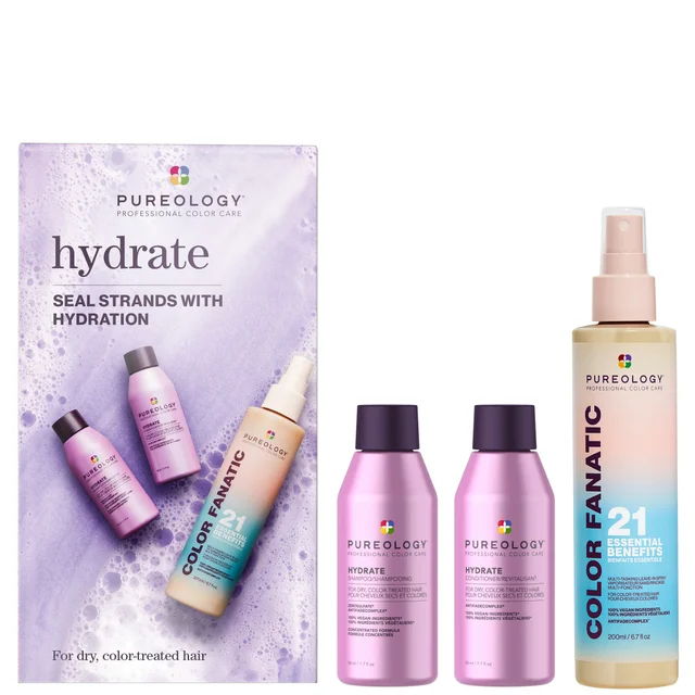 Pureology Hydrate Discovery Set voor Droog Haar met Mini Shampoo en Conditioner 50 ml en Color Fanatic Spray 200 ml