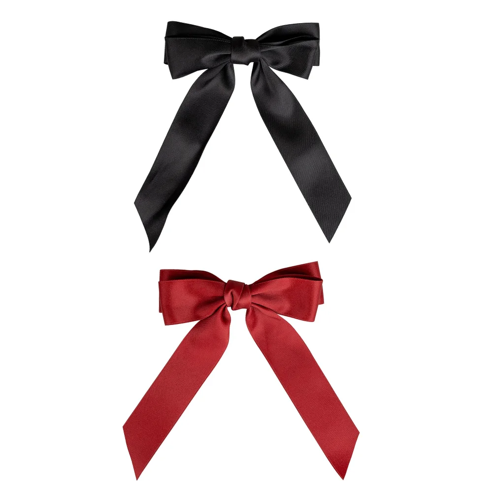 brushworks Satin Hair Bow Duo – Red and Black Afbeelding 1