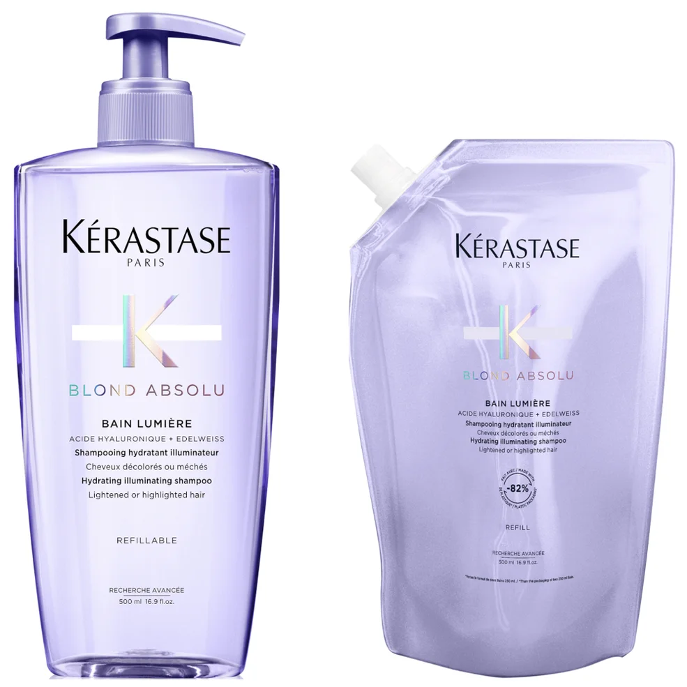 Kérastase Blond Absolu Refillable Shampoo and Refill Pouch Duo for Blonde or Lightened Hair with Hyaluronic Acid 500ml Afbeelding 1