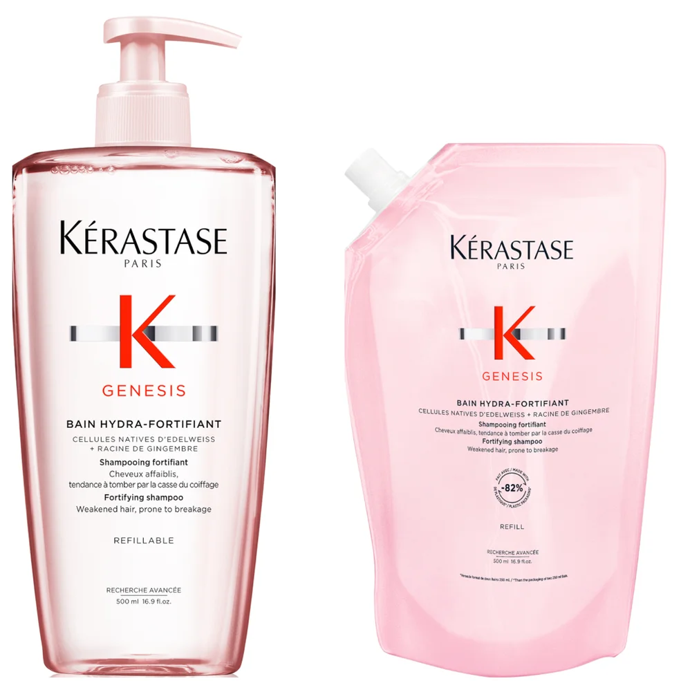 Kérastase Genesis Hydra-Fortifiant Refillable Shampoo And Refill Pouch Duo 500ml For Hair Fall Due To Breakage Afbeelding 1