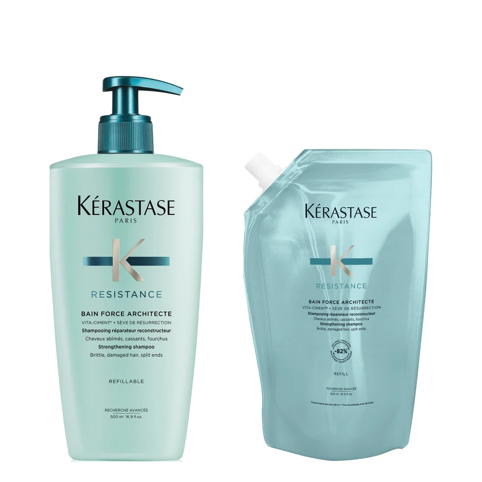 Kérastase Résistance Refillable Shampoo and Refill Pouch Duo for Fine to Medium Hair with Vita-Ciment Complex 500ml Afbeelding 1