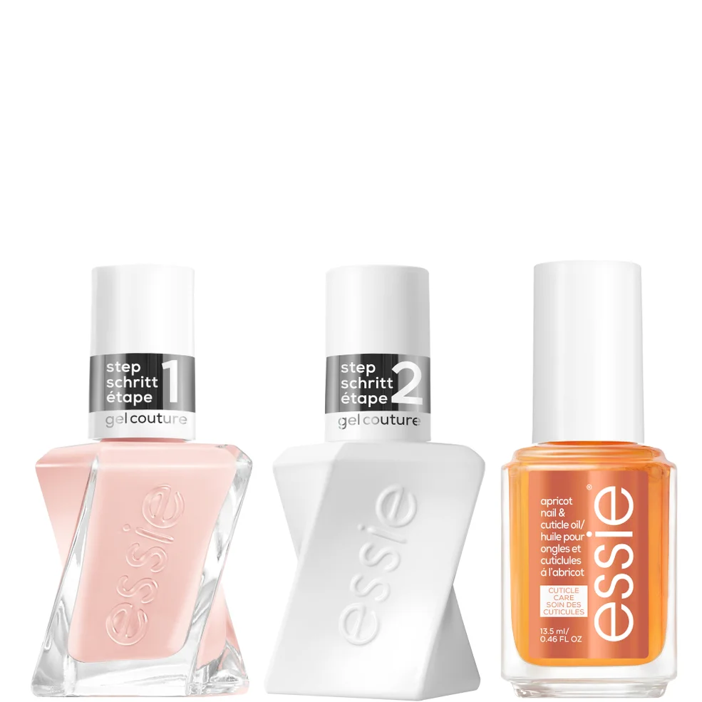 essie Gel Couture Nude Nail Polish Top Coat and Apricot Cuticle Oil Care Bundle Afbeelding 1