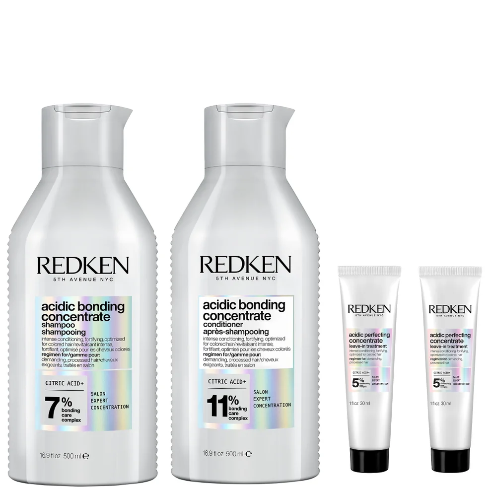 Redken Acidic Bonding Concentrate Shampoo and Conditioner 500ml with Leave-In Treatment 2 x 30ml, Bond Repair for Damaged Hair Afbeelding 1