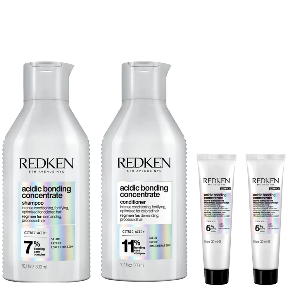 Redken Acidic Bonding Concentrate Shampoo and Conditioner 300ml with Leave-In Treatment 2 x 30ml, Bond Repair for Damaged Hair Afbeelding 1