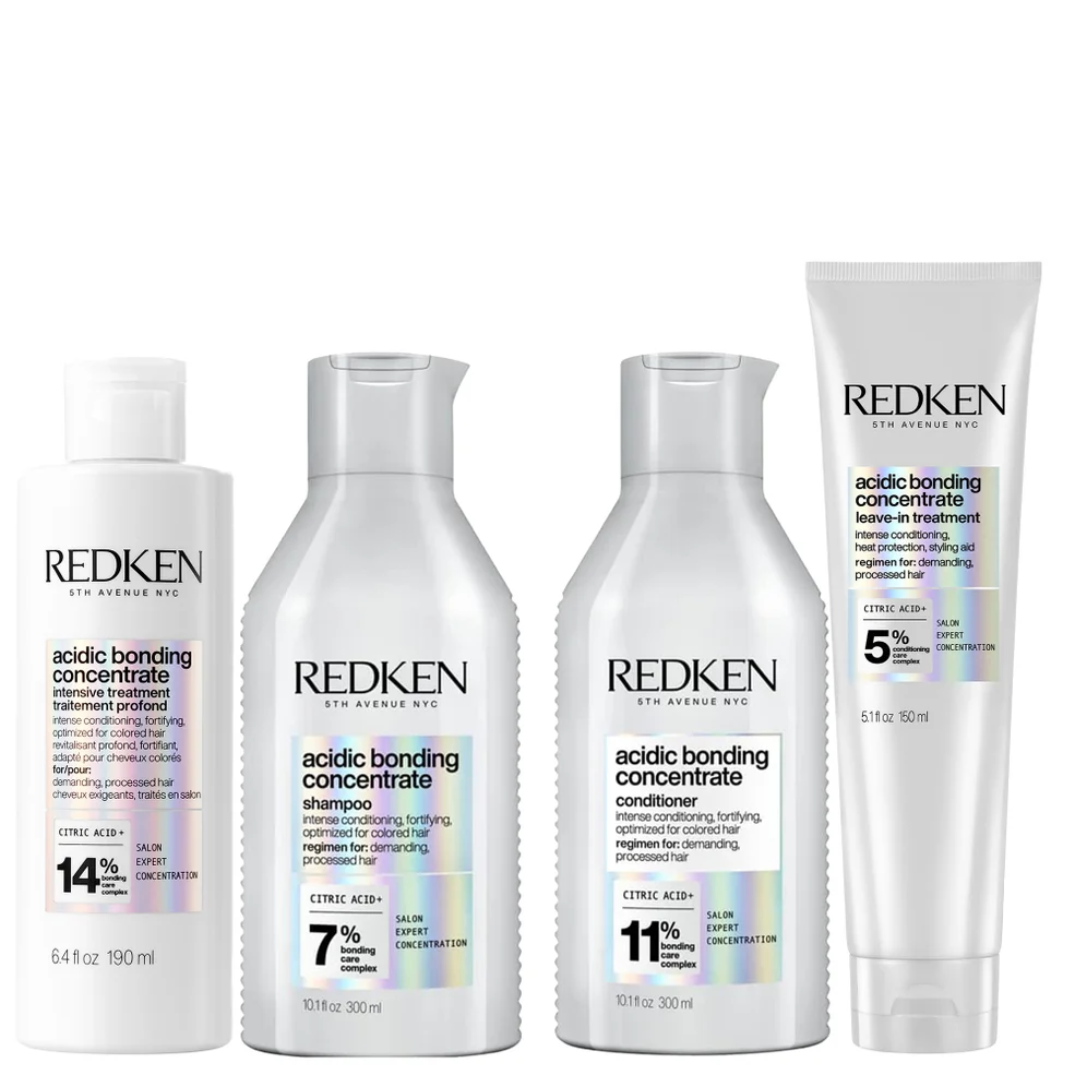 Redken Acidic Bonding Concentrate Pre-Treatment 190ml, Shampoo and Conditioner 300ml, and Leave-in Treatment 150ml Bundle Afbeelding 1