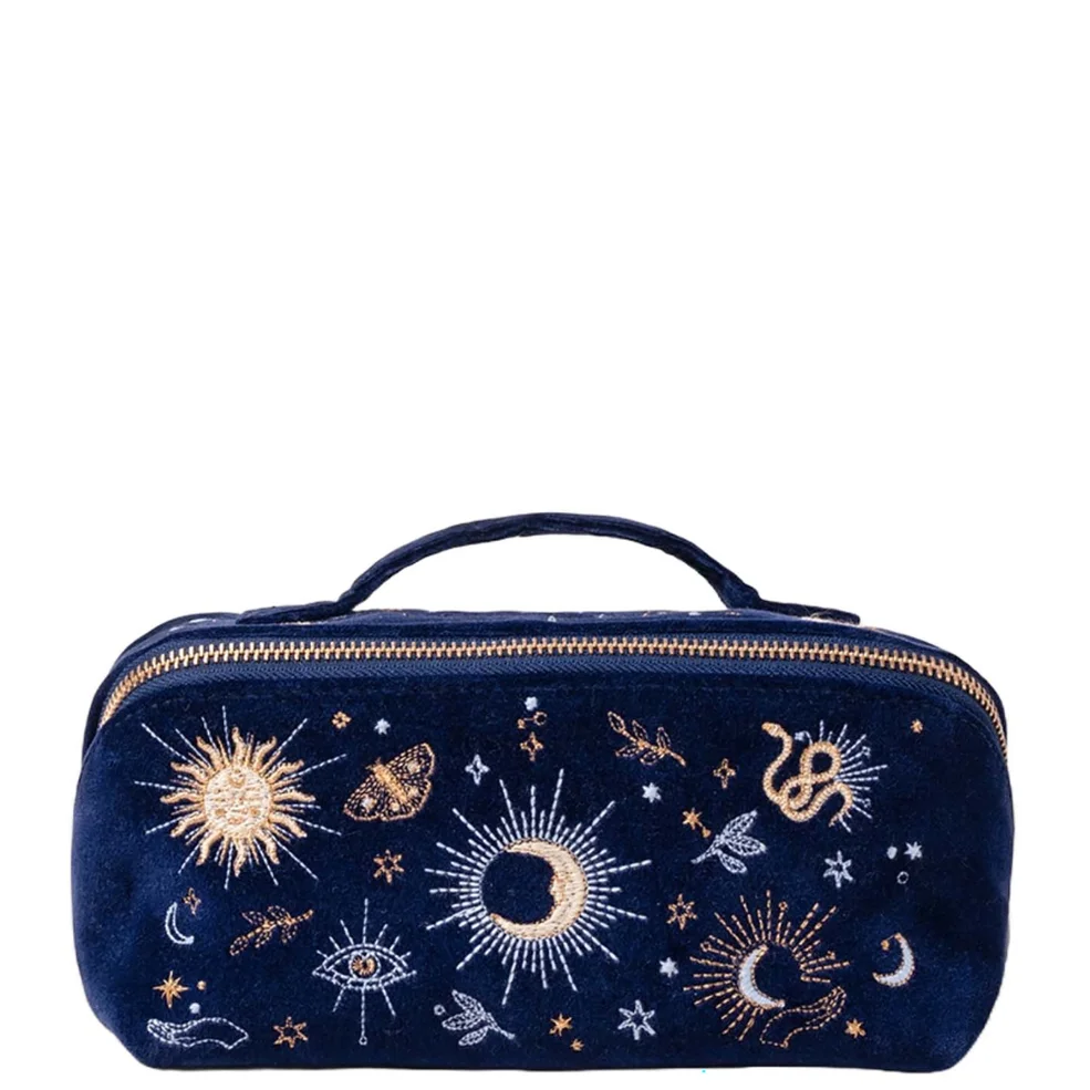 Elizabeth Scarlett Boho Mysticism Navy Velvet Open Flat Makeup Bag Afbeelding 1