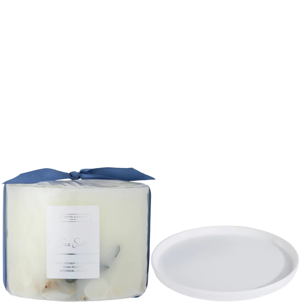 The White Company Sea Salt Botanical Candle and Plate - Large Afbeelding 1