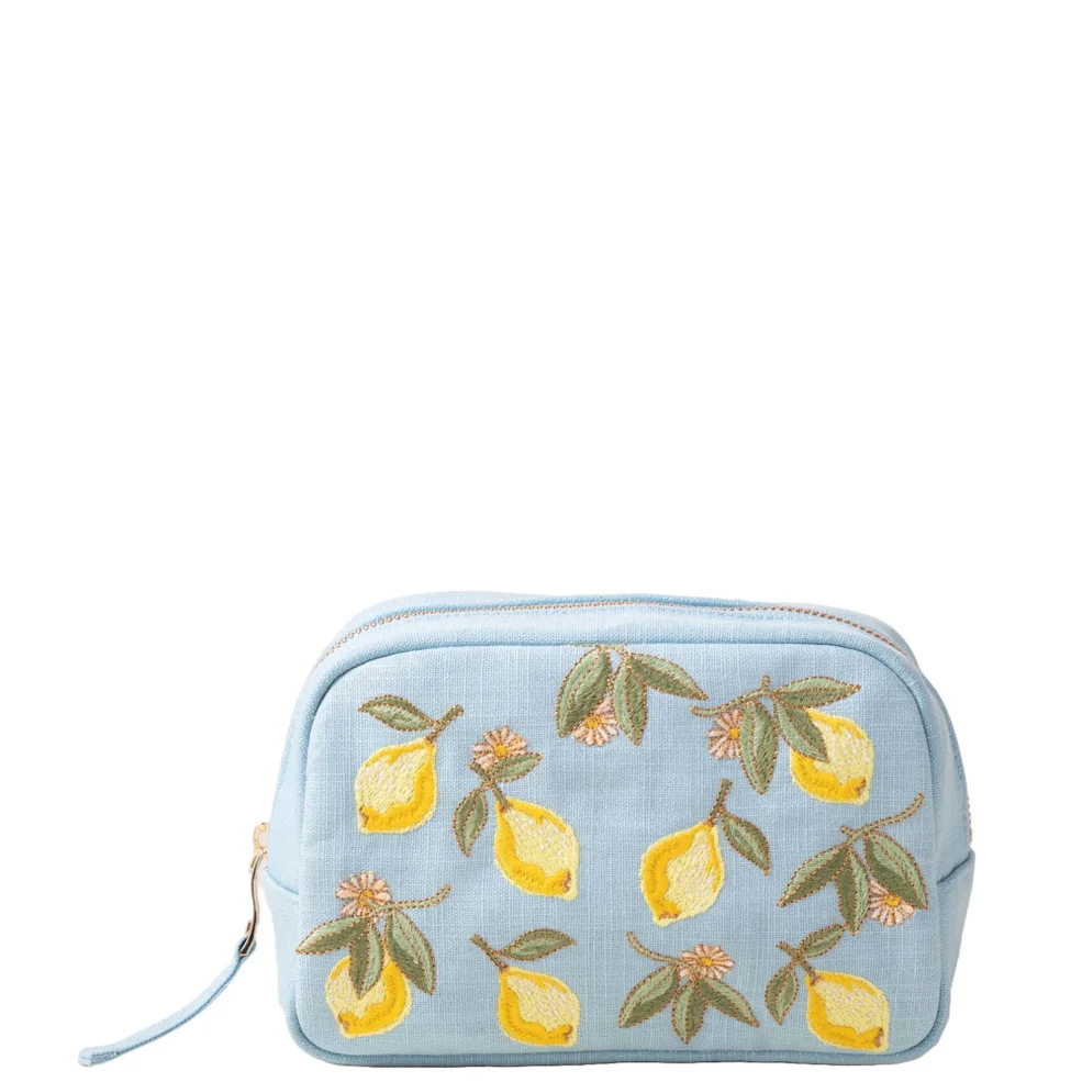 Elizabeth Scarlett Lemon Blossom French Blue Cotton Makeup Bag Afbeelding 1