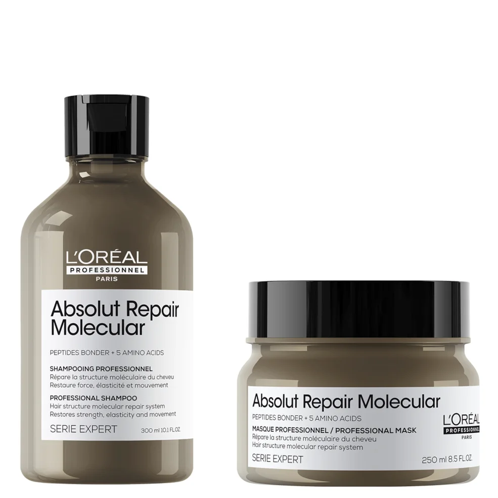 L'Oréal Professionnel Absolut Repair Molecular Shampoo 300ml and Rinse-Off Mask 250ml Set for Damaged Hair Afbeelding 1