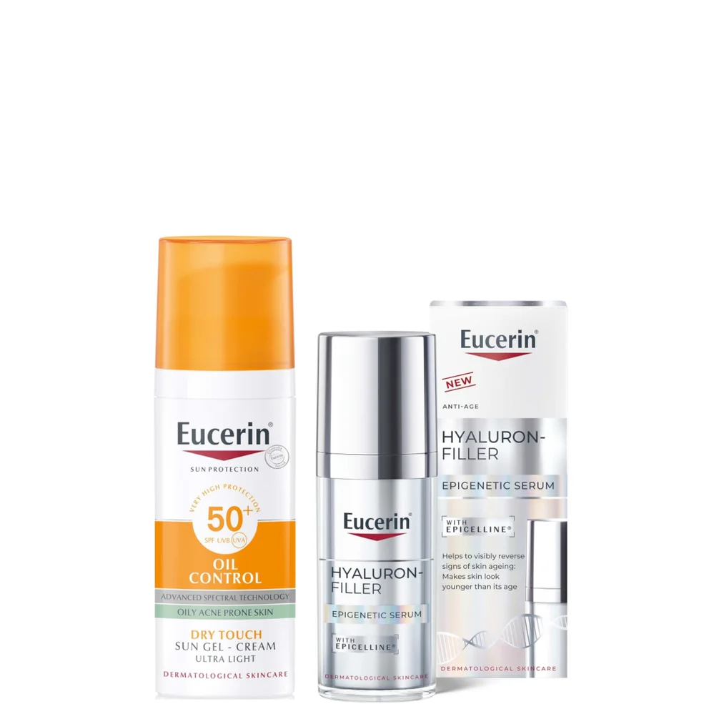 Eucerin Hyaluron-Filler Epigenetics Serum 30ml & Sun Face Oil Control 50ml Gel Bundle to Protect & Reverse signs of ageing Afbeelding 1