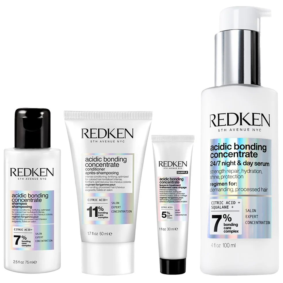 Redken Acidic Bonding Concentrate Shampoo 75ml, Conditioner 50ml, Leave-in Treatment 30ml and 24/7 Night and Day Serum 100ml Afbeelding 1
