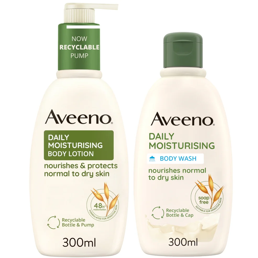 Aveeno Daily Moisturising Wash & Lotion Duo to Protect Dry Skin 600ml Mega Bundle Afbeelding 1