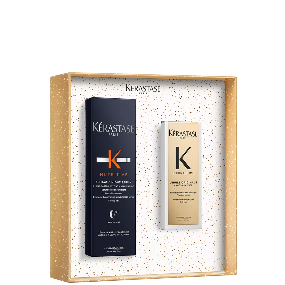 Kérastase Iconics Set for Nourishment, 8H Magic Night Serum with Niacinamide & Travel Size Elixir Ultime Hair Oil Afbeelding 1