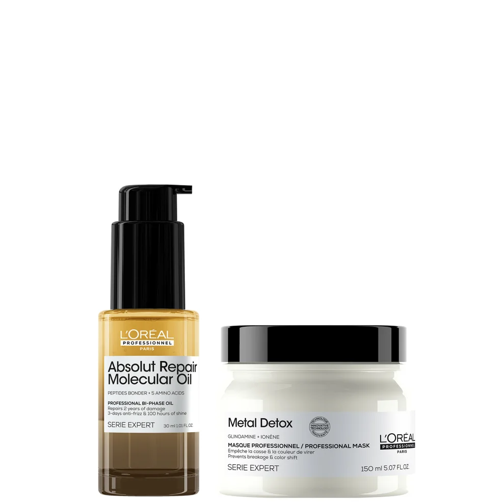 L'Oréal Professionnel Ultimate Repair Treatment Set: Metal Detox Hair Mask 150ml & Absolut Repair Molecular Bi-Phase Hair Oil Afbeelding 1
