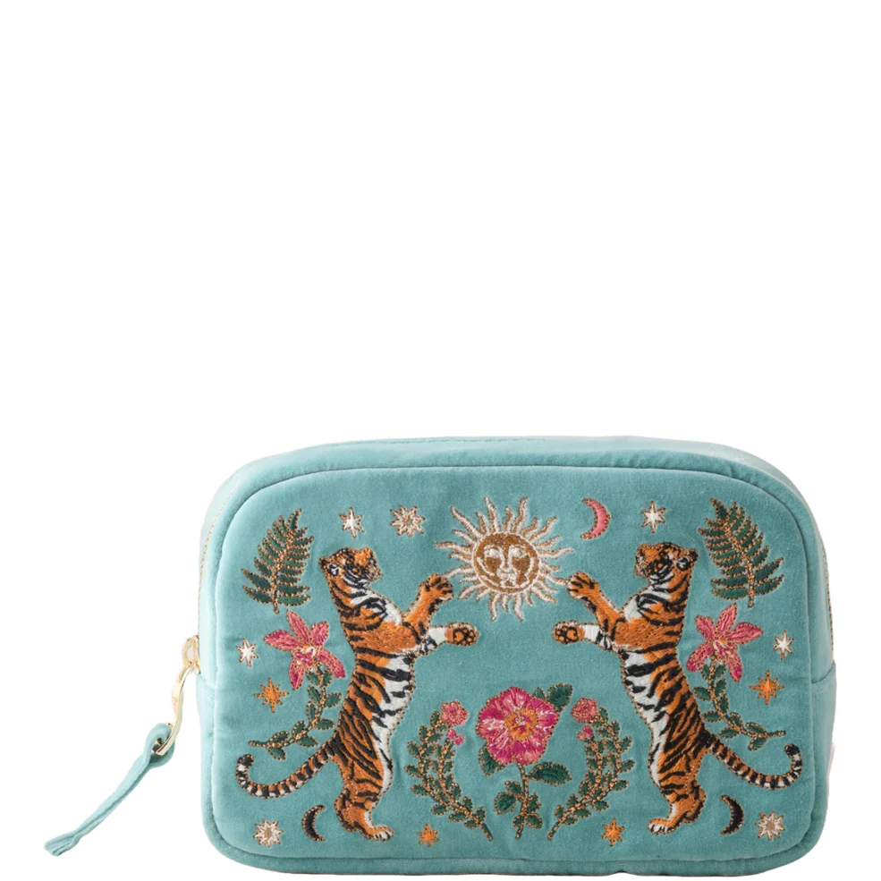 Elizabeth Scarlett Celestial Tigers Velvet Makeup Bag - Dusky Teal Afbeelding 1