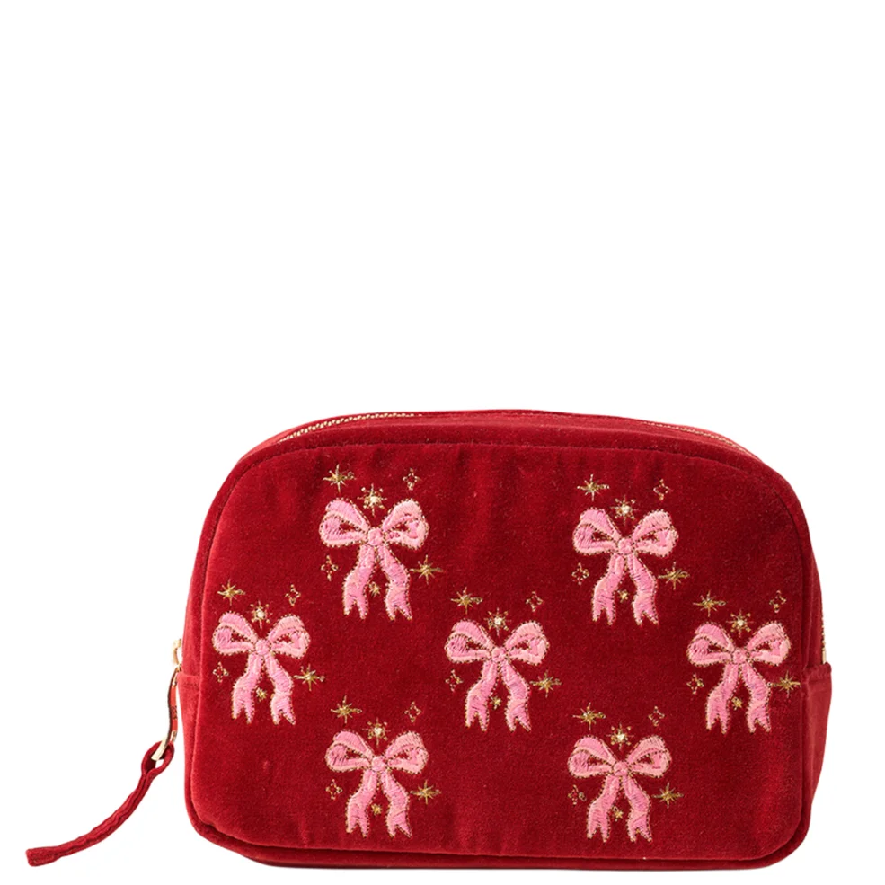 Elizabeth Scarlett Dazzling Bows Velvet Makeup Bag - Rouge Afbeelding 1