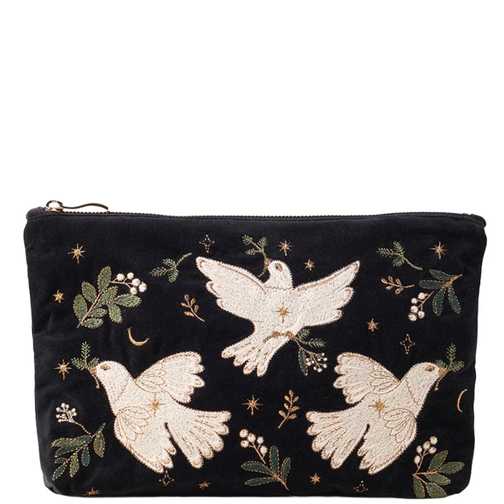 Elizabeth Scarlett Doves of Peace Velvet Everyday Pouch - Charcoal Afbeelding 1