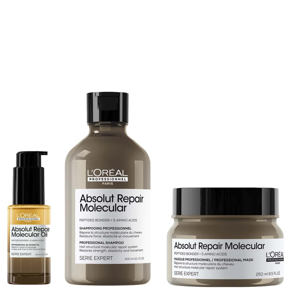 L'Oréal Professionnel Absolut Repair Molecular Shampoo 300ml, Hair Mask 250ml & Bi-Phase Hair Oil for Damaged Hair 30ml Afbeelding 1