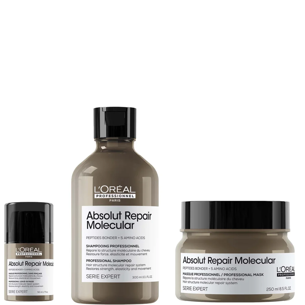 L'Oréal Professionnel Absolut Repair Molecular Shampoo 300ml, Hair Mask 250ml & Leave-in Hair Mask Travel Size 50ml Afbeelding 1