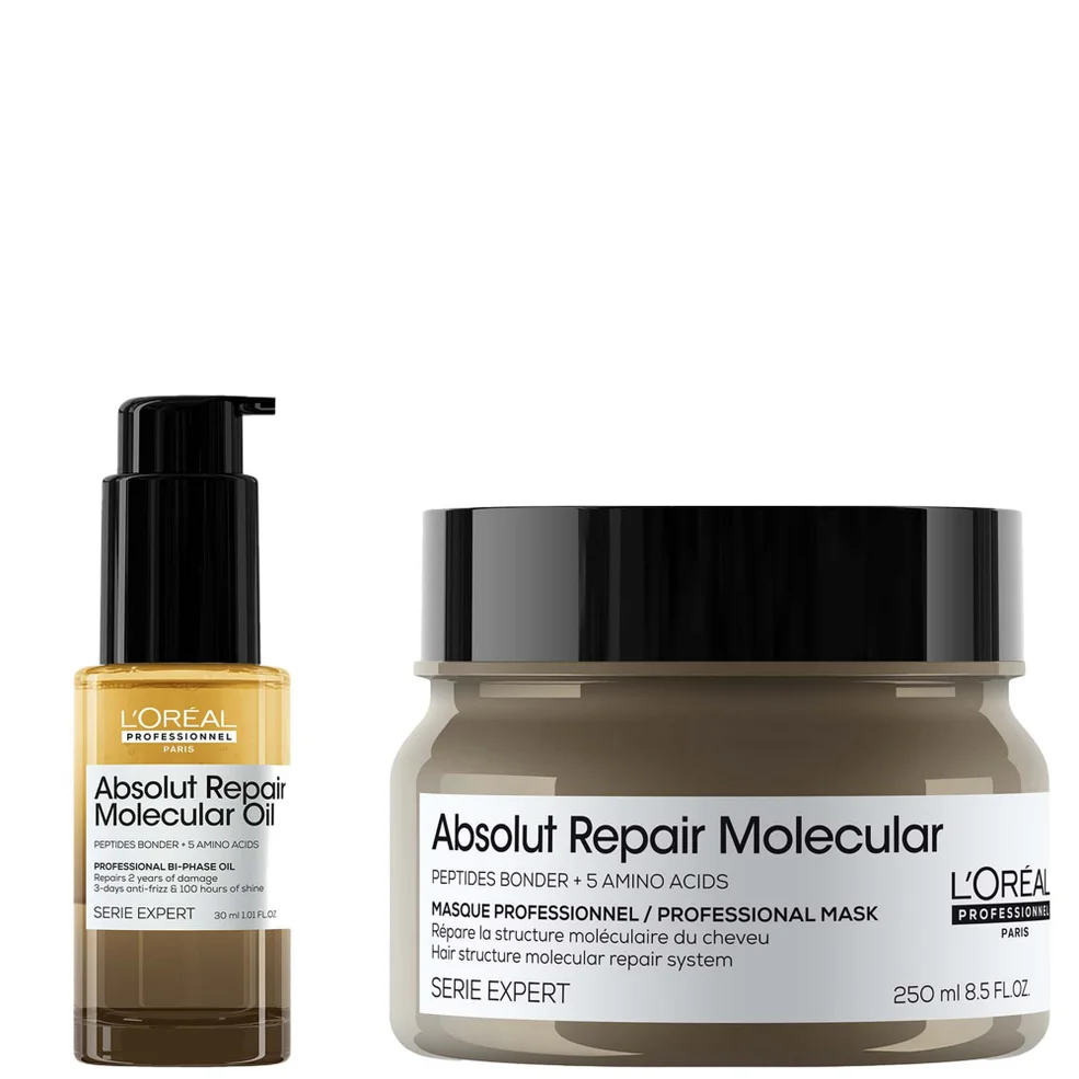 L'Oréal Professionnel Absolut Repair Molecular Rinse-off Hair Mask 250ml & Bi-Phase Hair Oil for Damaged Hair 30ml Afbeelding 1